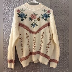 🌸 Vintage Alfred Dunner Floral Embroidered Sweater – XL – Made in Hong Kong